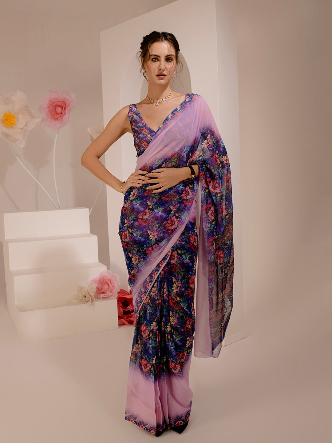 ELTIRE Exquisite Printed Bollywood Style Georgette Saree