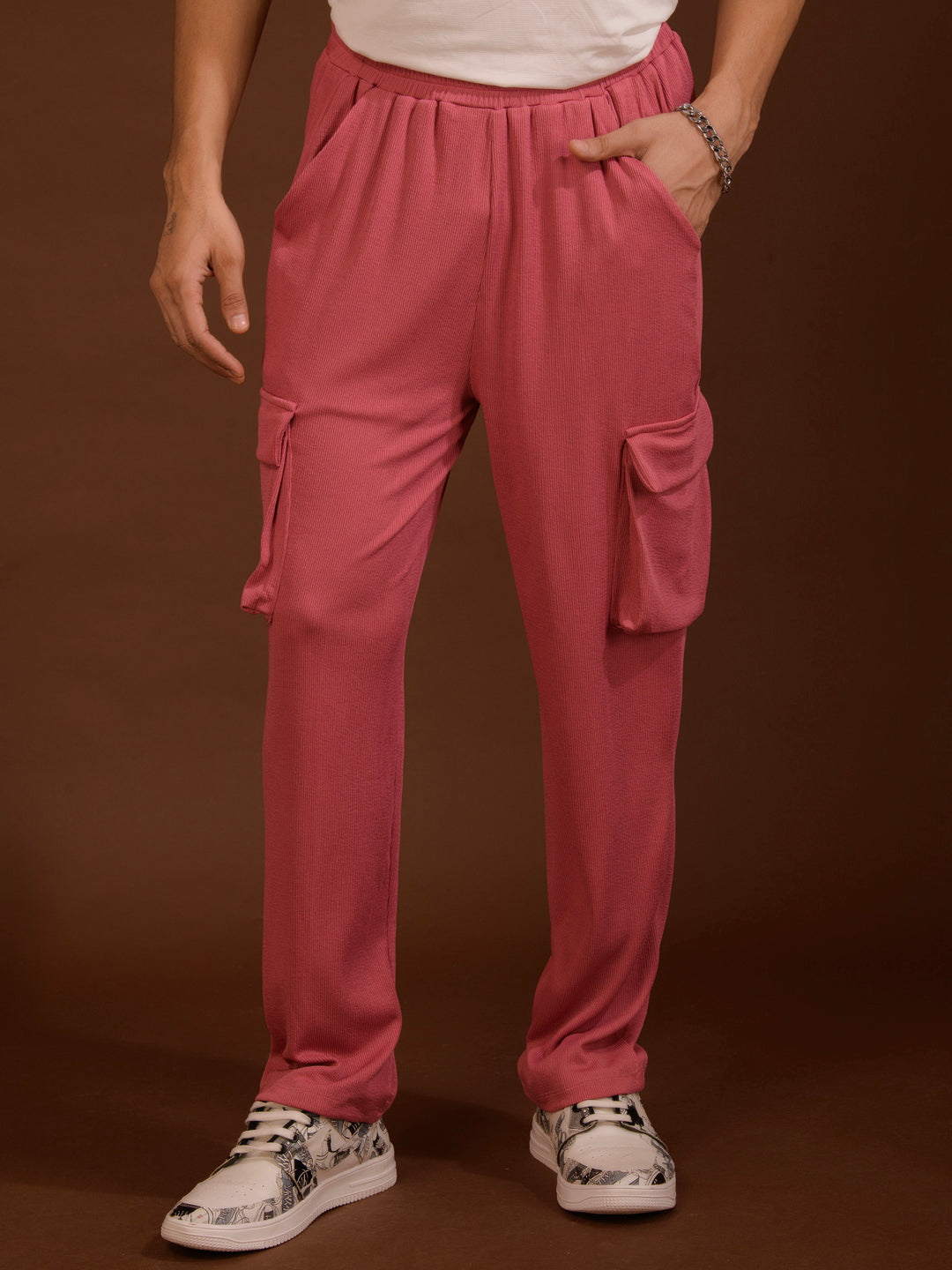 TANDUL  Men Regular Fit Pink Lycra Blend Trousers