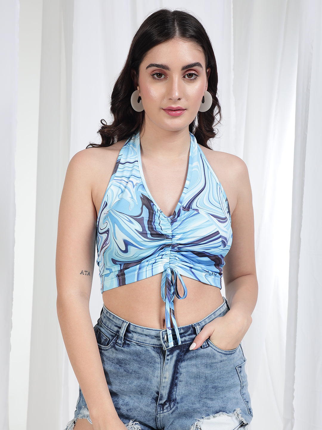 TANDUL Blue Marbel Printed Women TOP