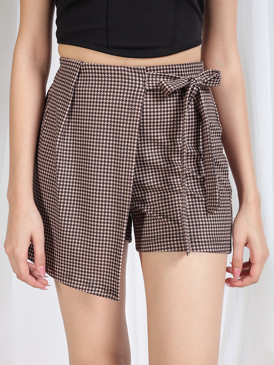 TANDUL Brown Check Printed Skirt