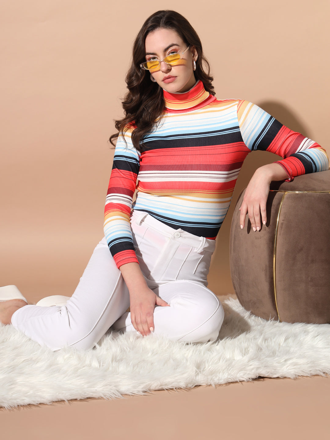 TANDUL Women Printed High Neck Multicolor Sweater