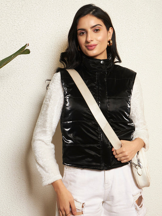 TANDUL Women Sleek Black Shinner Jacket