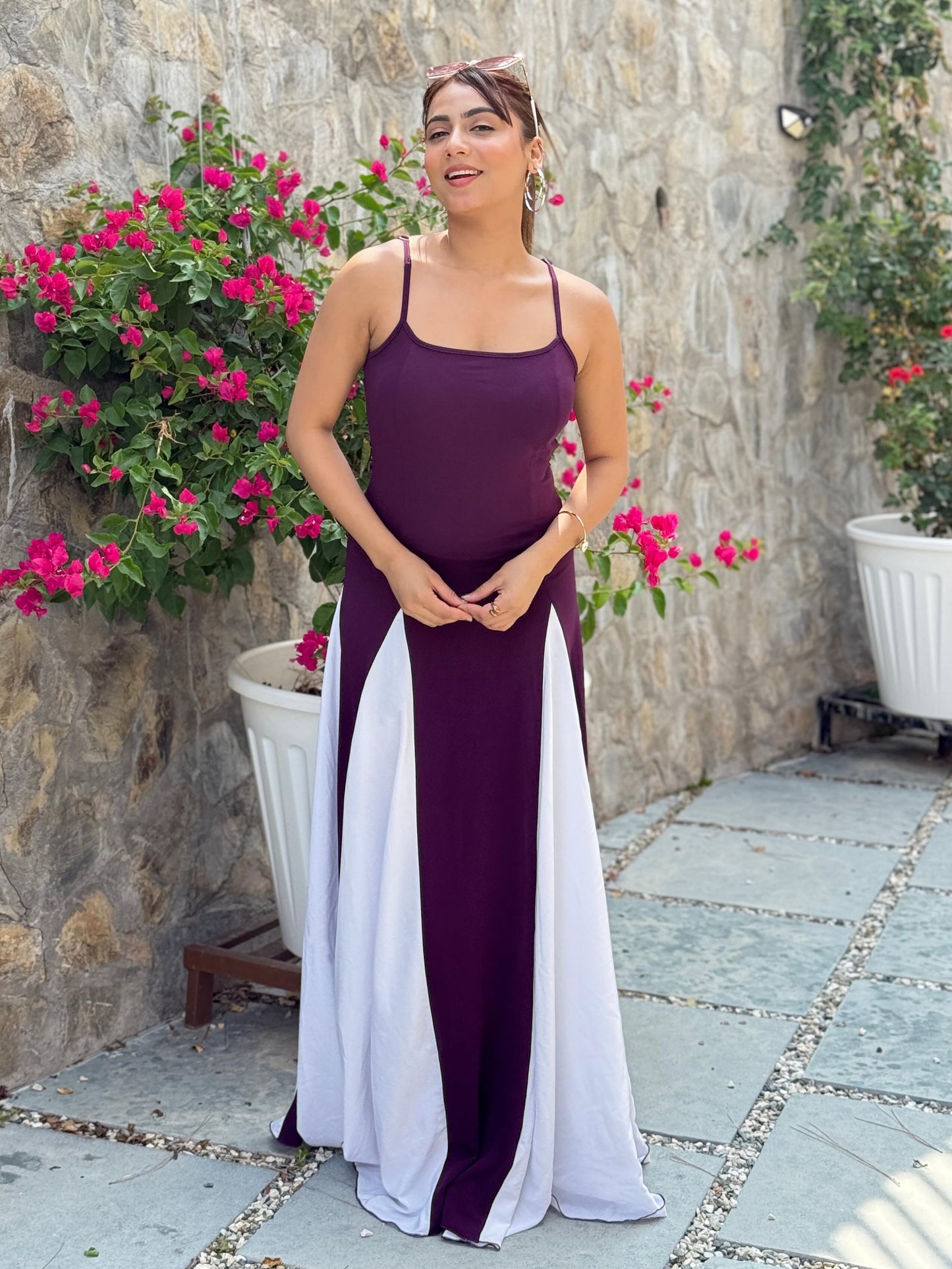 TANDUL Women Purple and White Long Flared Dress