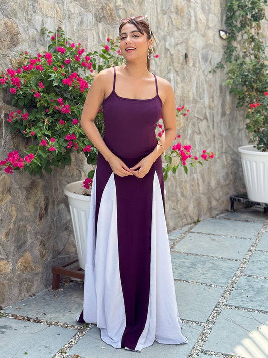 TANDUL Women Purple and White Long Flared Dress