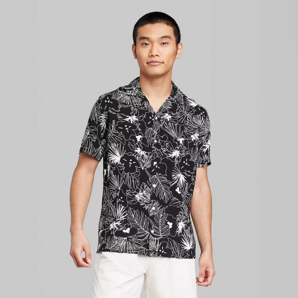 TANDUL Tropical Printed Cuban Collar Short Sleeves Casual Shirt