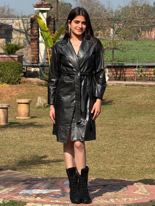 TANDUL Women Stunning Black Leather Coat