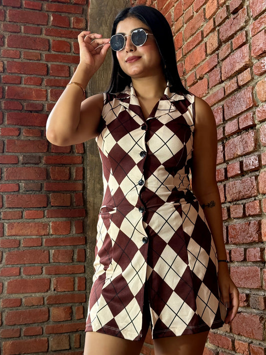 TANDUL Women Charming Brown Checkered Dress