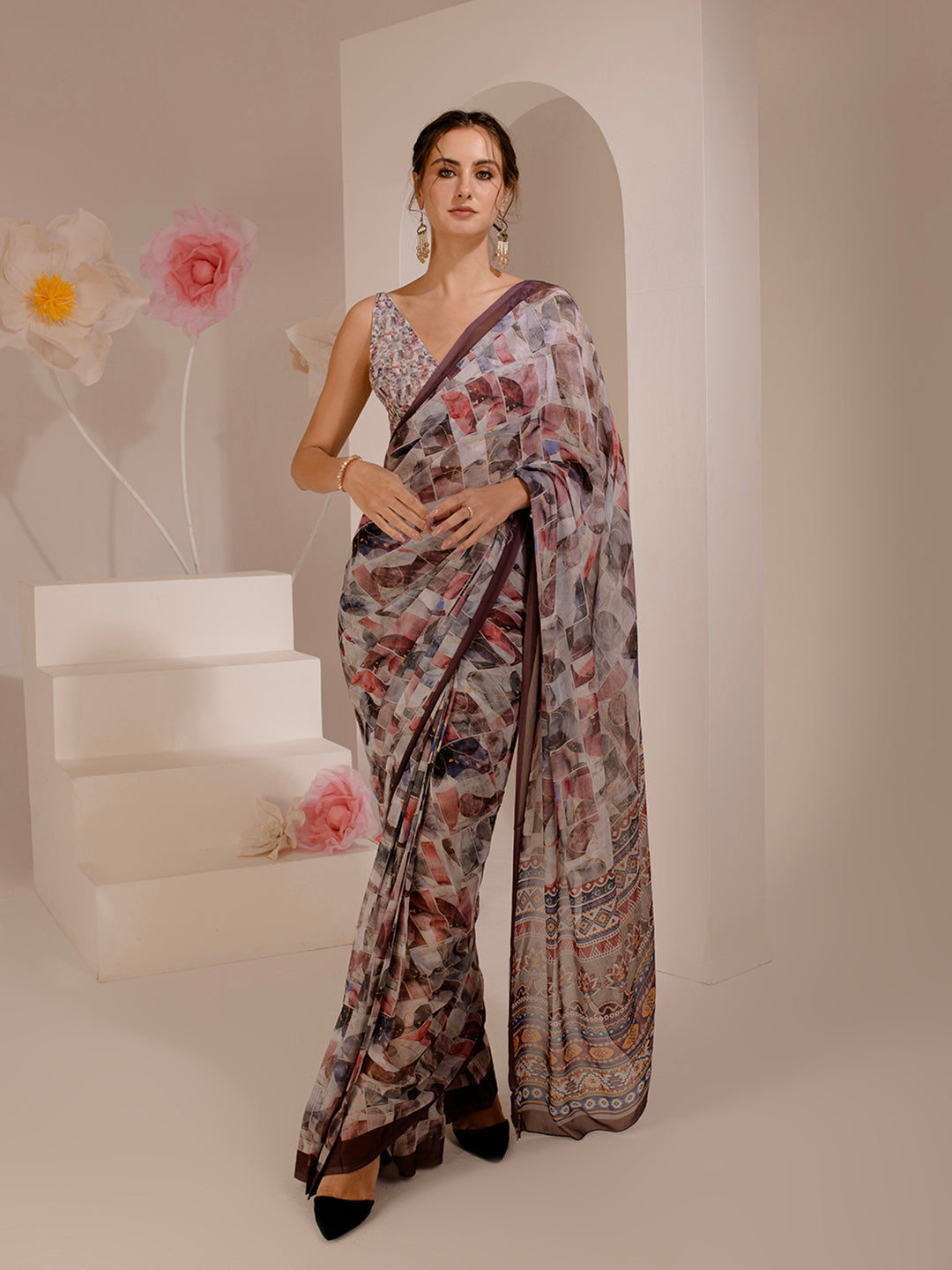 ELTIRE Exquisite Printed Bollywood Style Georgette Saree