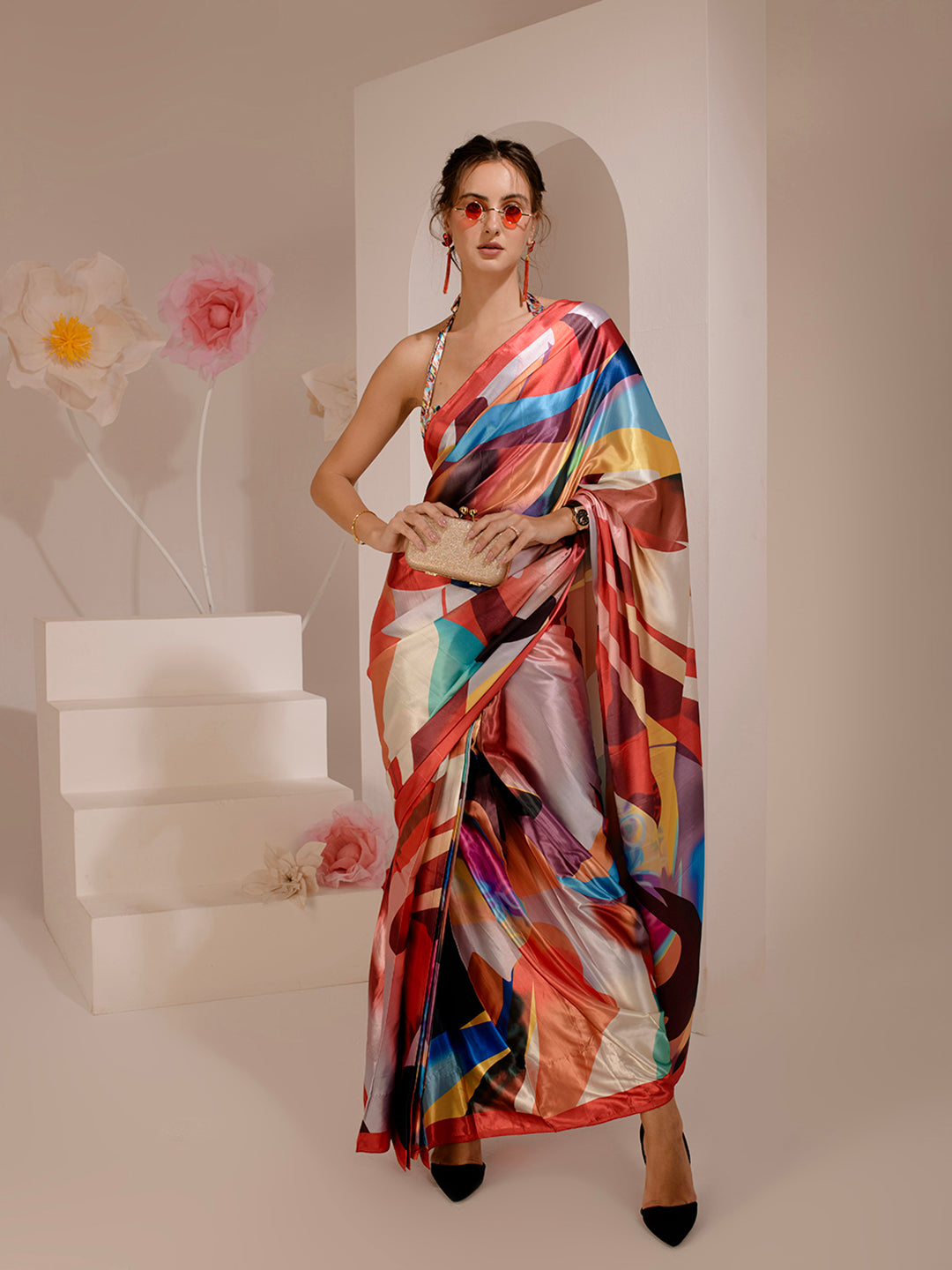 ELTIRE Exquisite Printed Bollywood Style Satin Saree