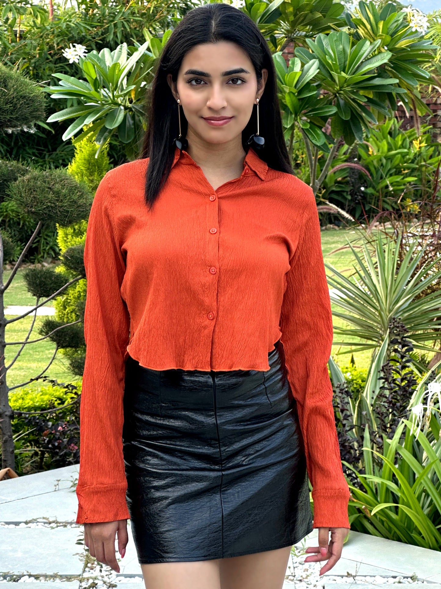 TANDUL Women Orange Solid Crop Shirt