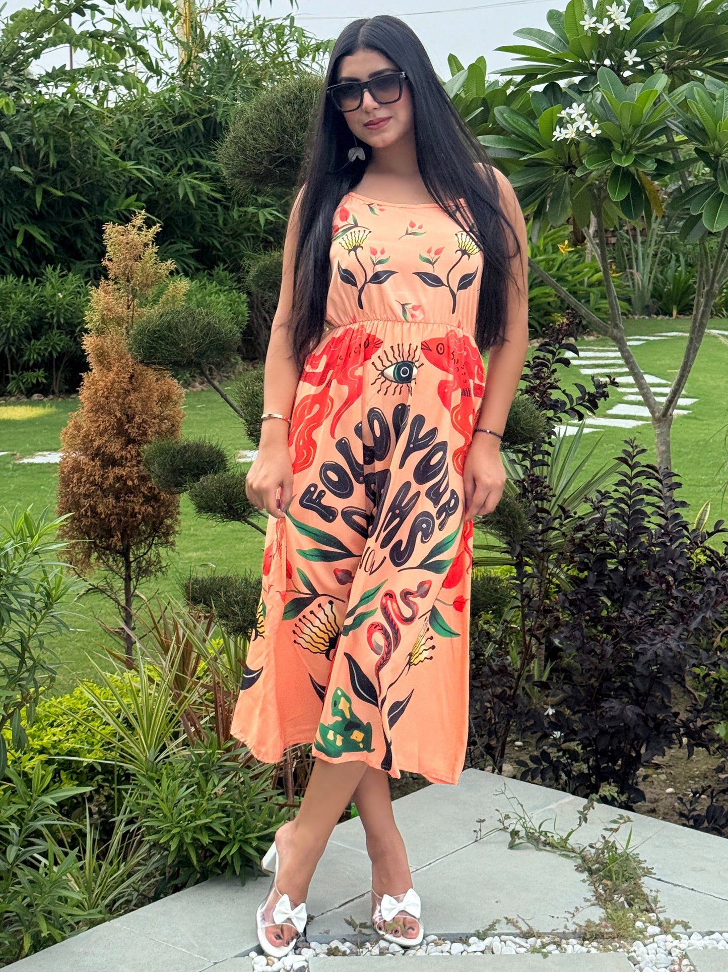 TANDUL Women Orange Inspiring Quote Dress