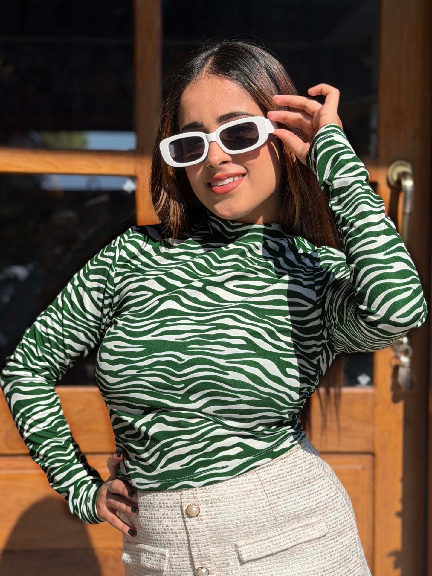 TANDUL Women Striking Green Zebra Printed Top