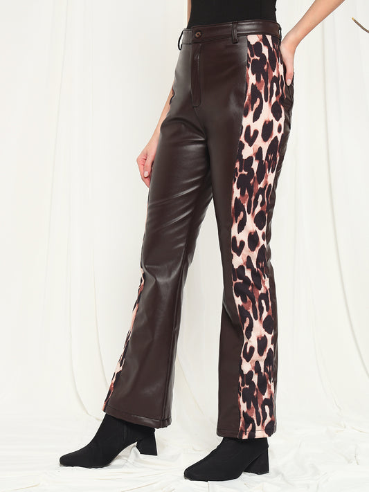 TANDUL  Women Regular Fit Brown Faux Leather Trousers