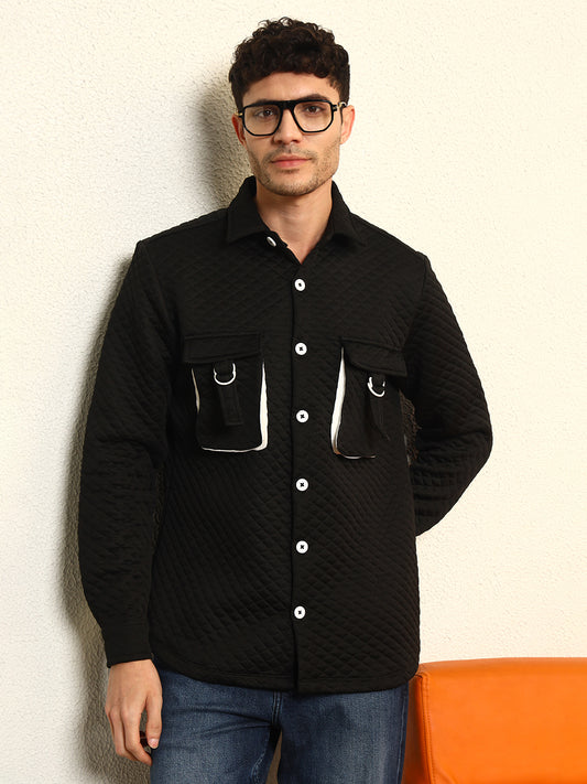 TANDUL Men's Stylish Black Quilt Jacket