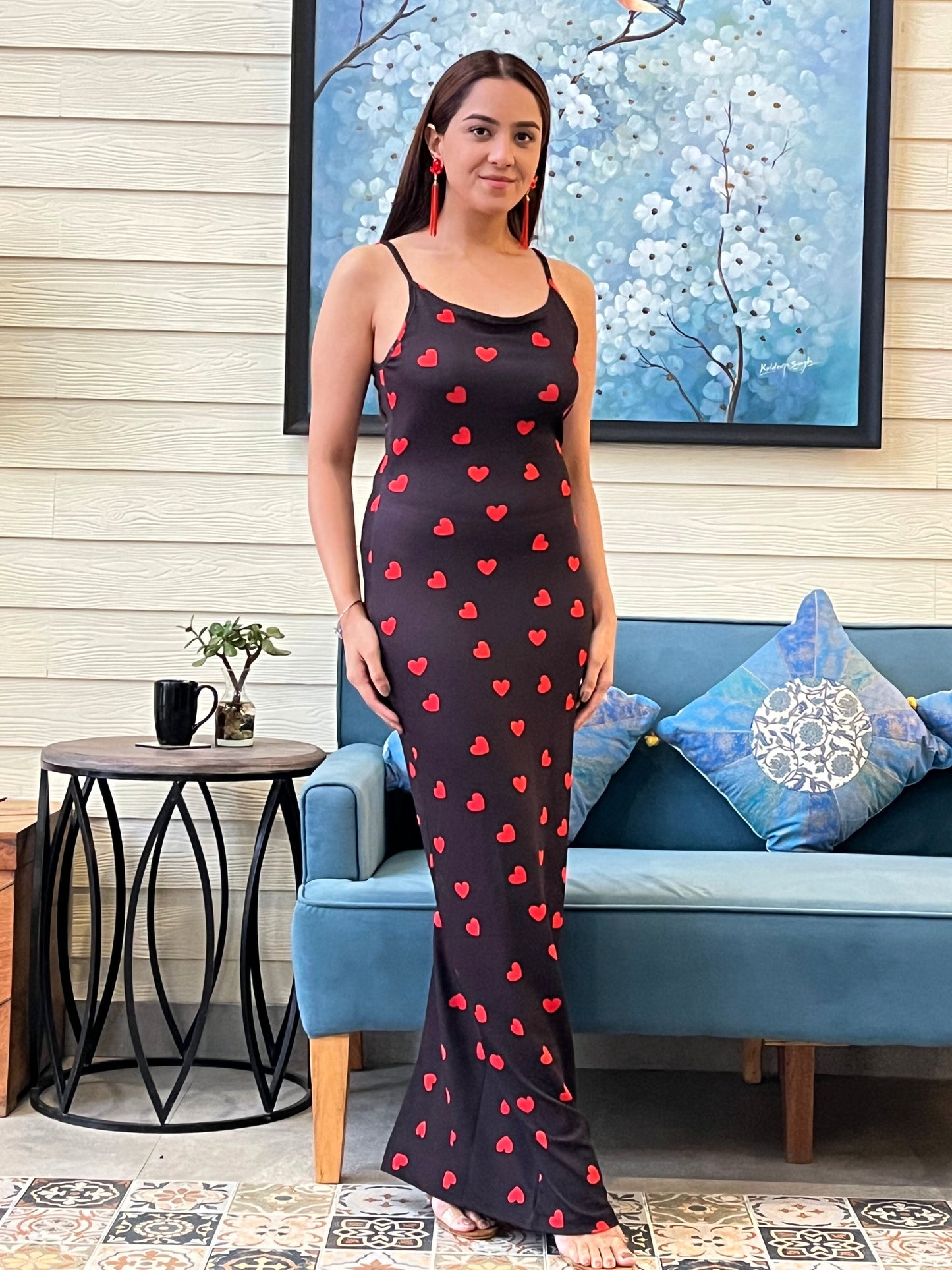 TANDUL Red Heart Printed Bodycon Dress