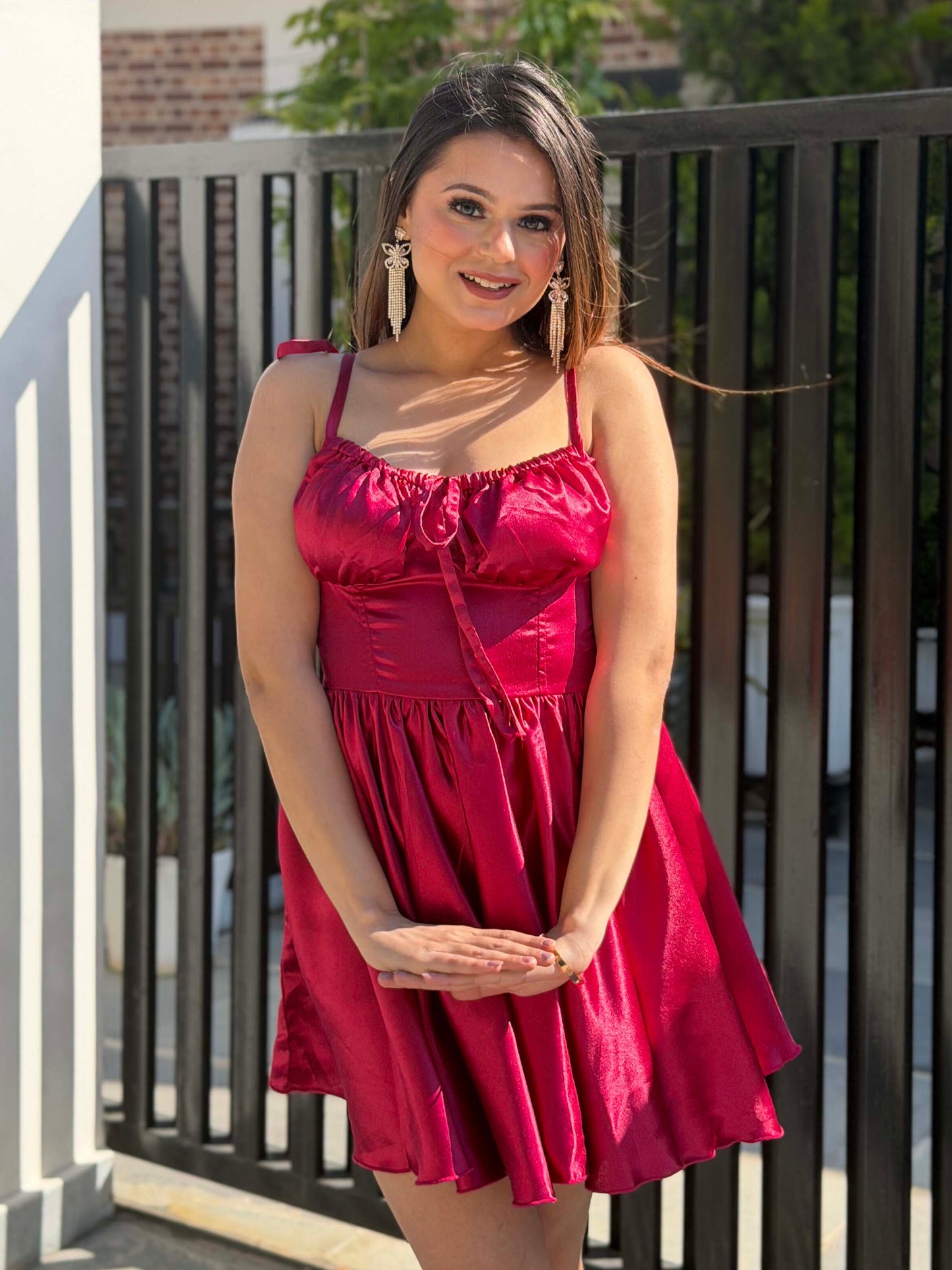 TANDUL Women Pretty Maroon Satin Dress