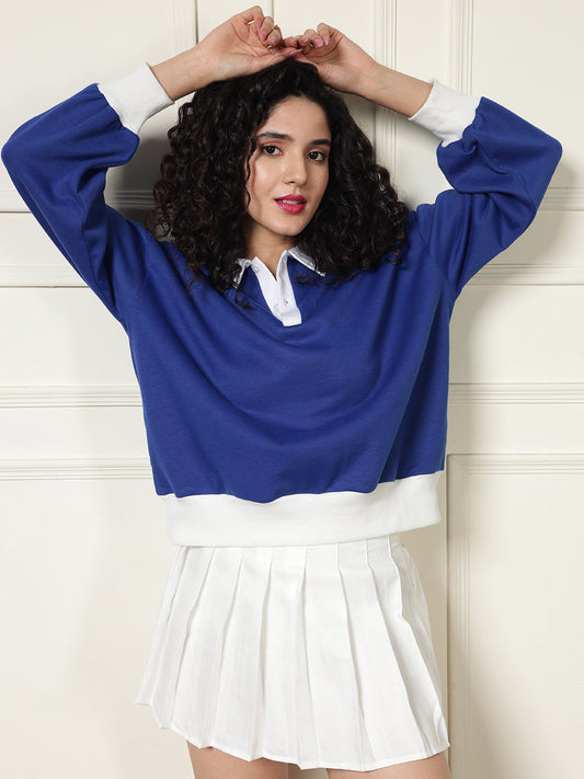 TANDUL Women Blue Oversized Sweatshirt