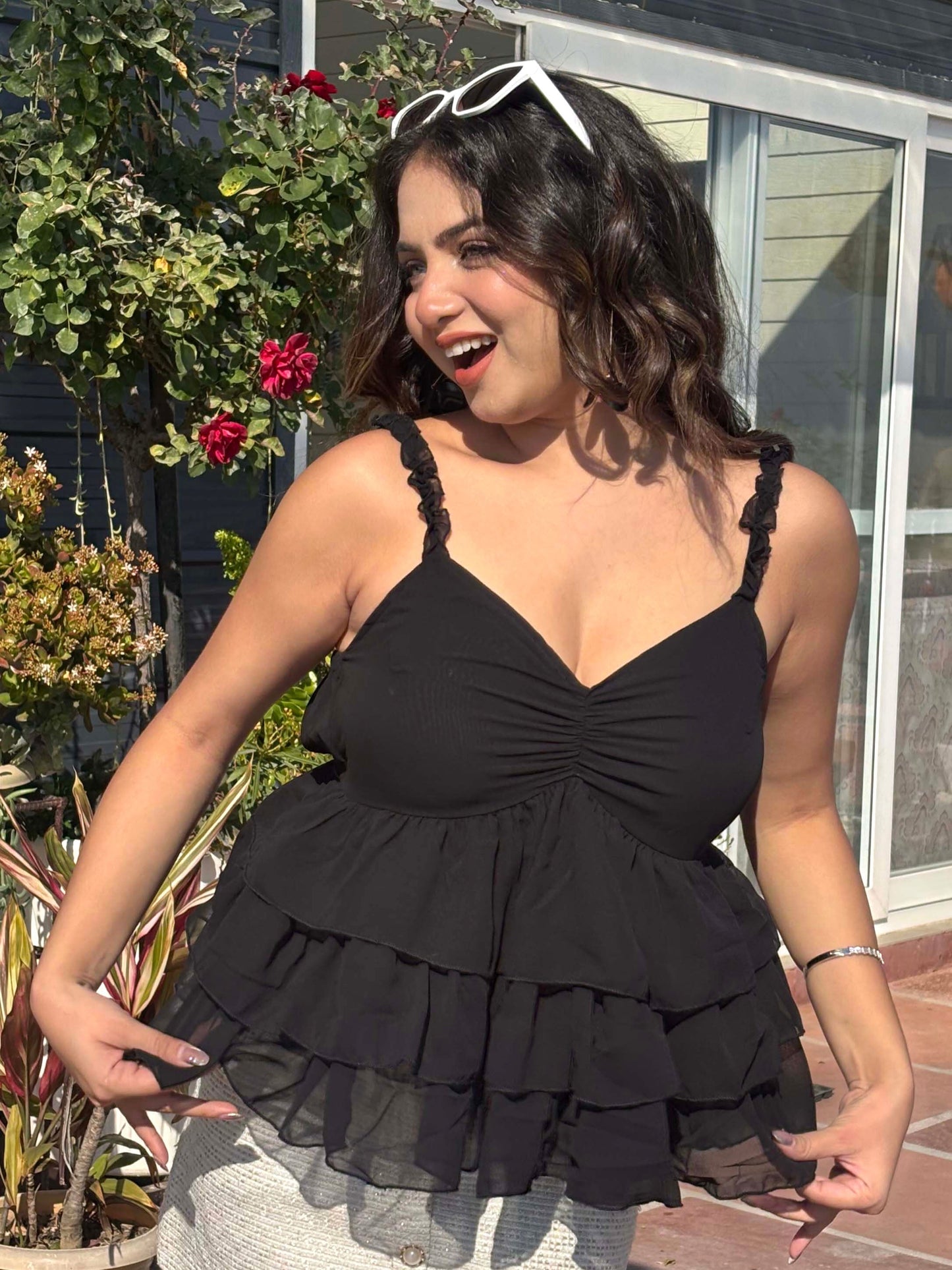 TANDUL Women Elegant Black Georgette Top