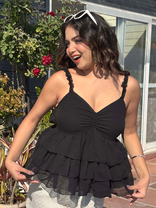 TANDUL Women Elegant Black Georgette Top