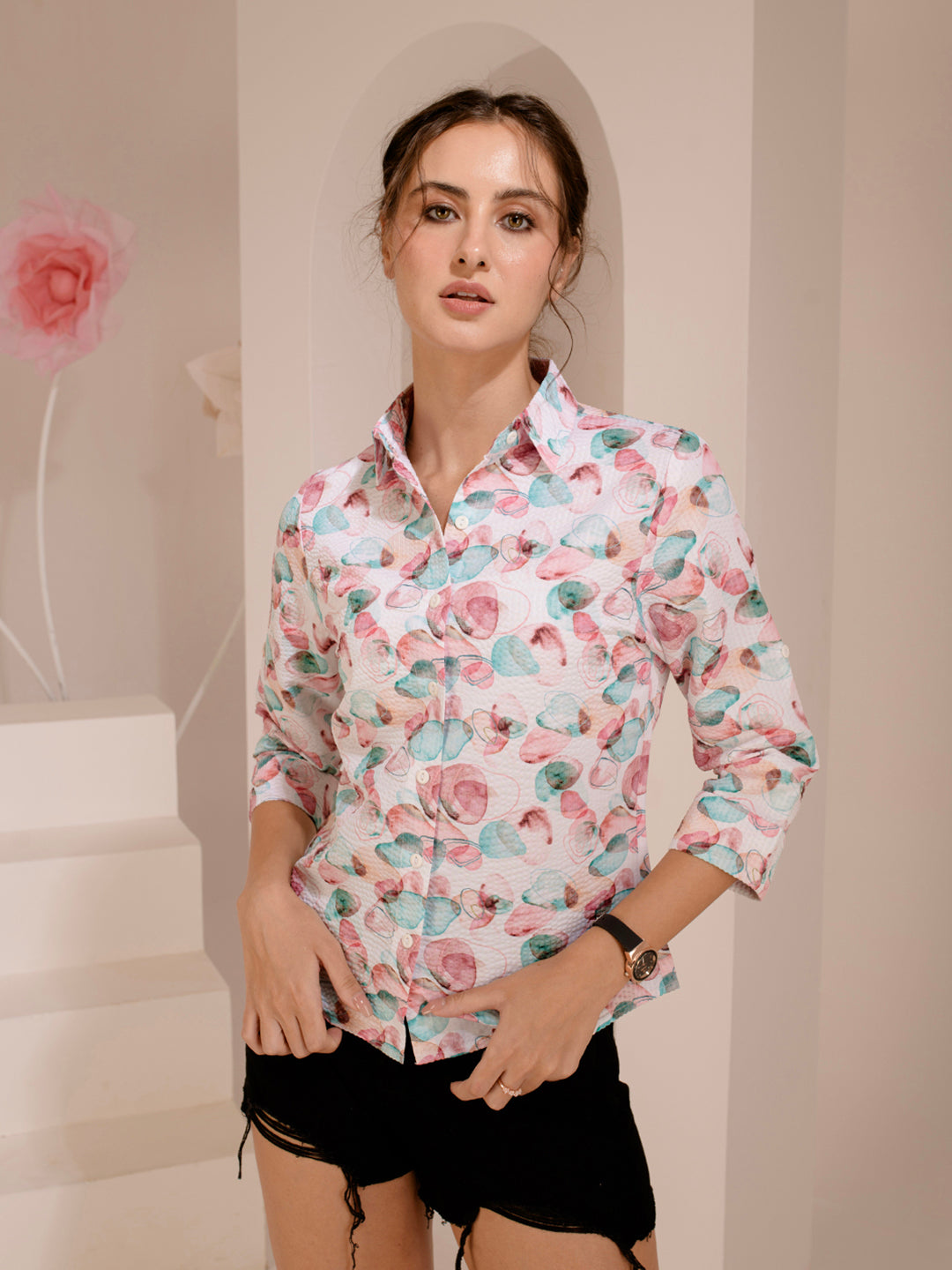 TANDUL  Women Regular Fit Printed Built-up Collar Casual Shirt