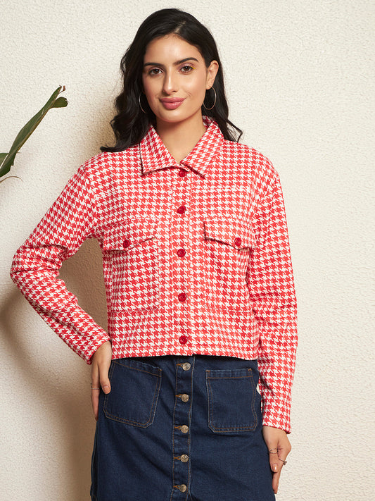 TANDUL Women Classic Red and White Checkered Jacket