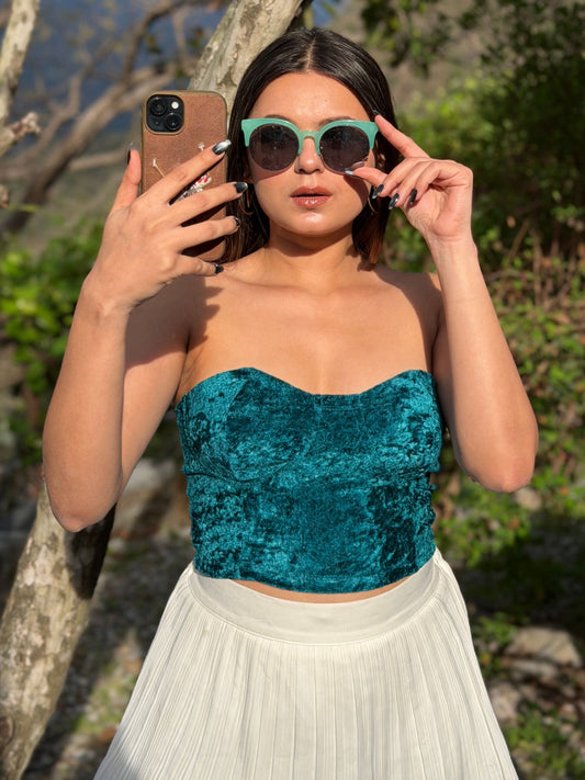TANDUL Casual Sleeveless Solid Women Teal Top