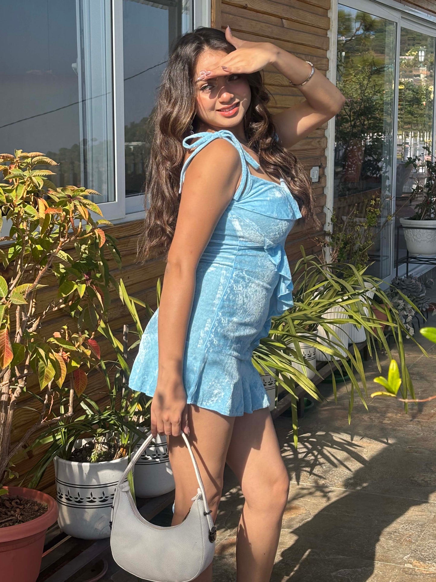 TANDUL Women Stunning Skyblue Velvet Dress