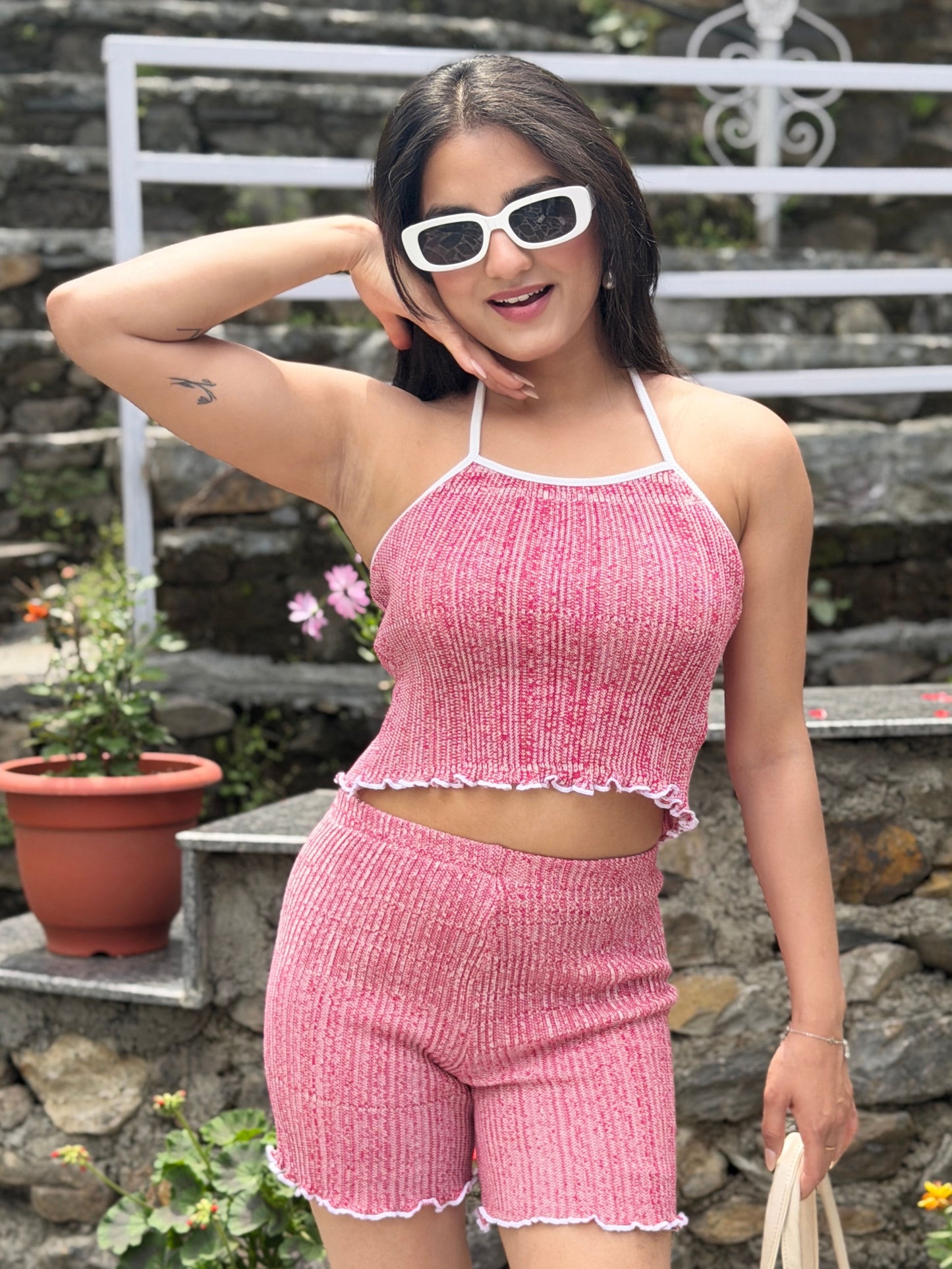 TANDUL Women Chic Pink Knitted Co-ord Set