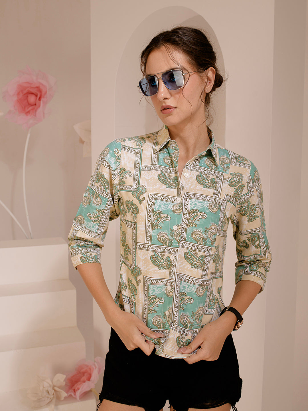 TANDUL  Women Regular Fit Printed Built-up Collar Casual Shirt