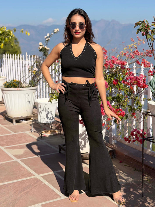 TANDUL Women Chic Black Detailed Co-ord Set