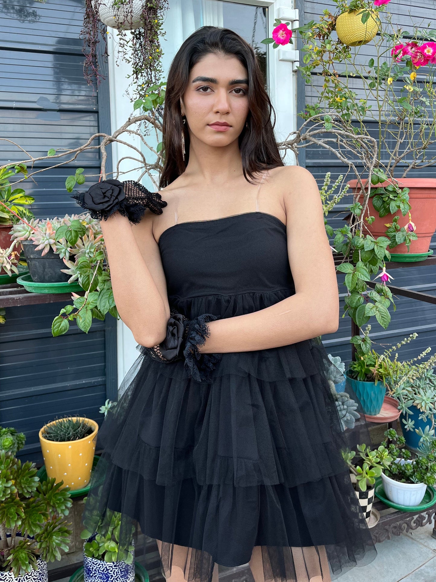 TANDUL Women Stunning Black Net Dress