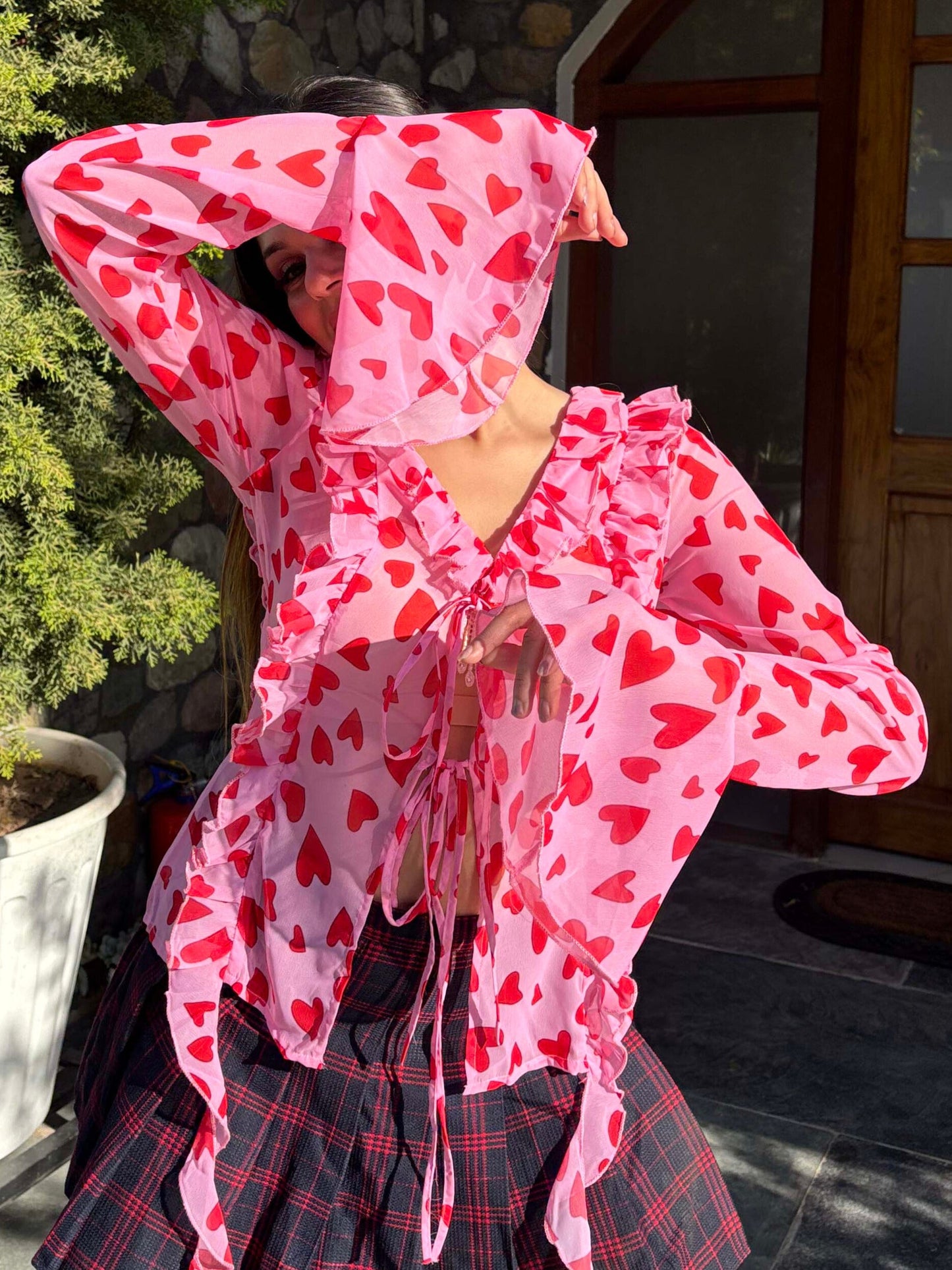 TANDUL Women Charming Heart Printed Pink Top