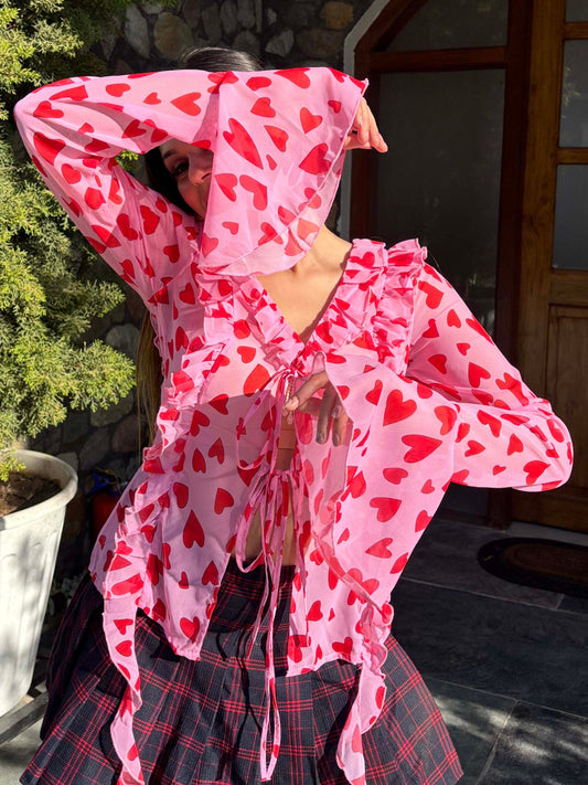 TANDUL Women Charming Heart Printed Pink Top