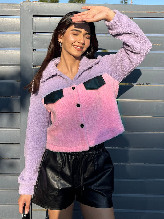 TANDUL Women Pink and Purple Fur Jacket