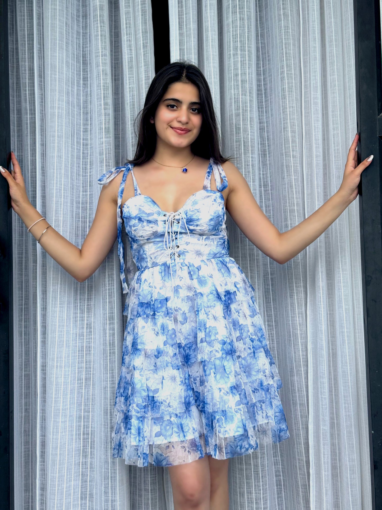 TANDUL Women Stunning Blue Floral Net Dress