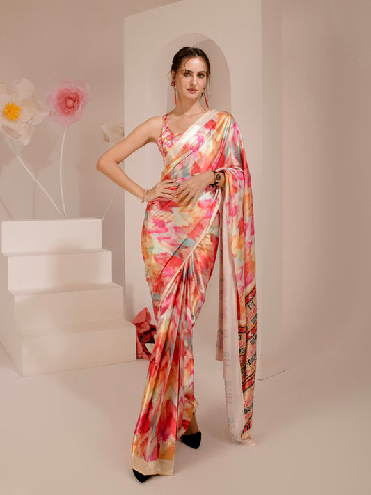 ELTIRE Exquisite Printed Bollywood Style Satin Saree