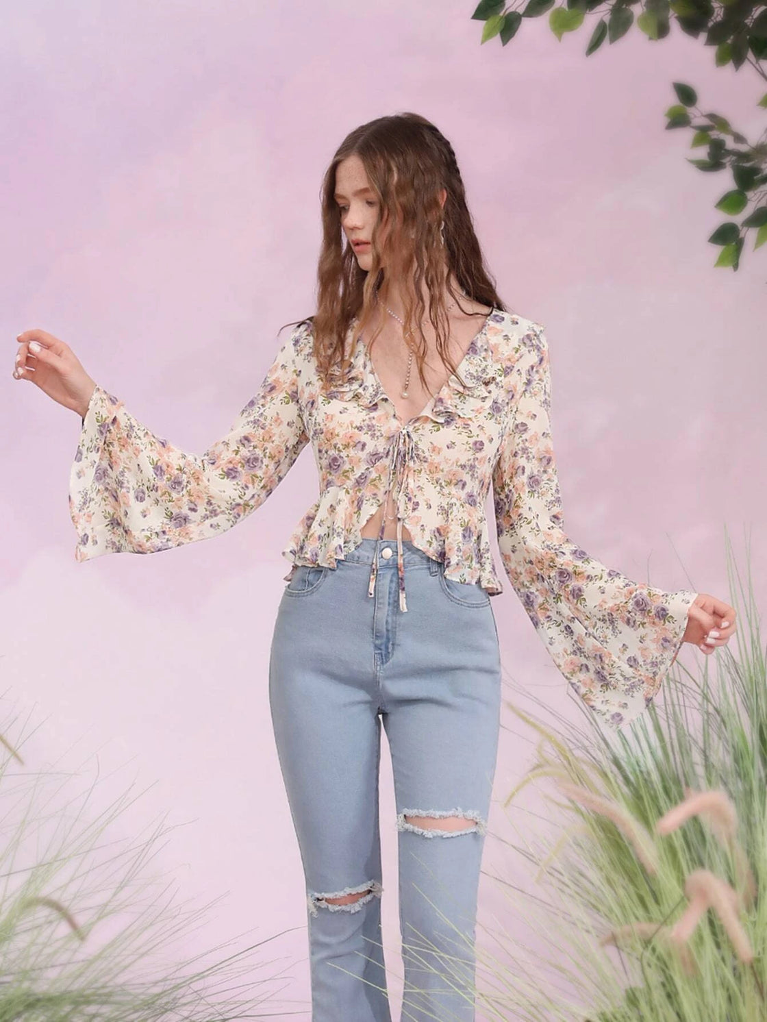 TANDUL  Casual Bell Sleeves Printed Women Multicolor Top