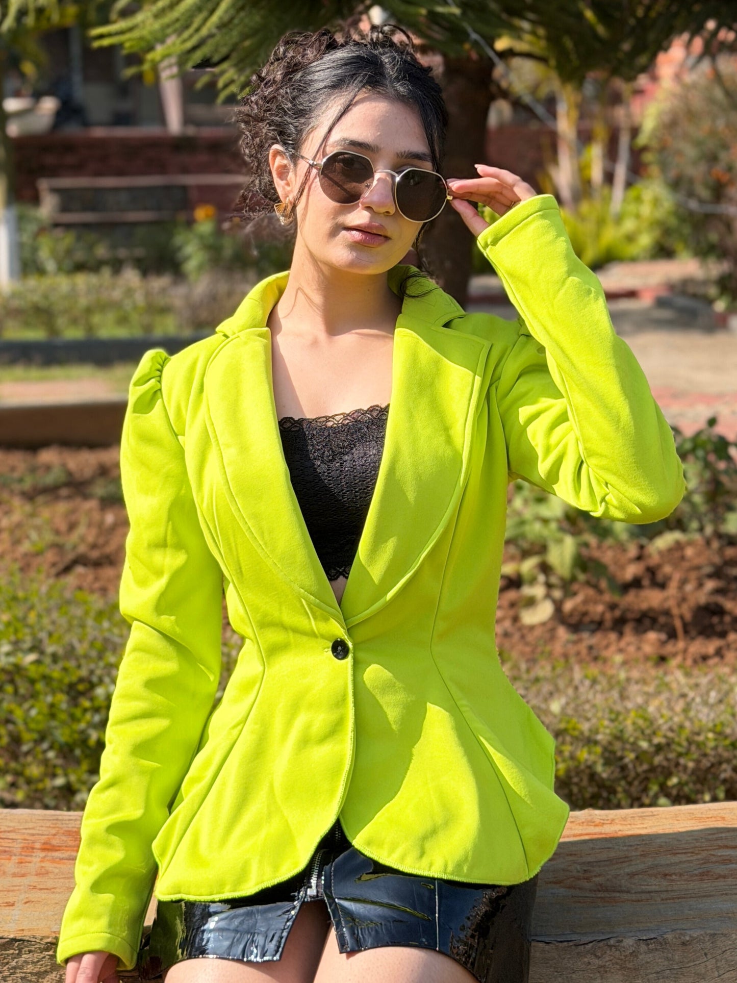 TANDUL Women Neon Green Solid Blazer
