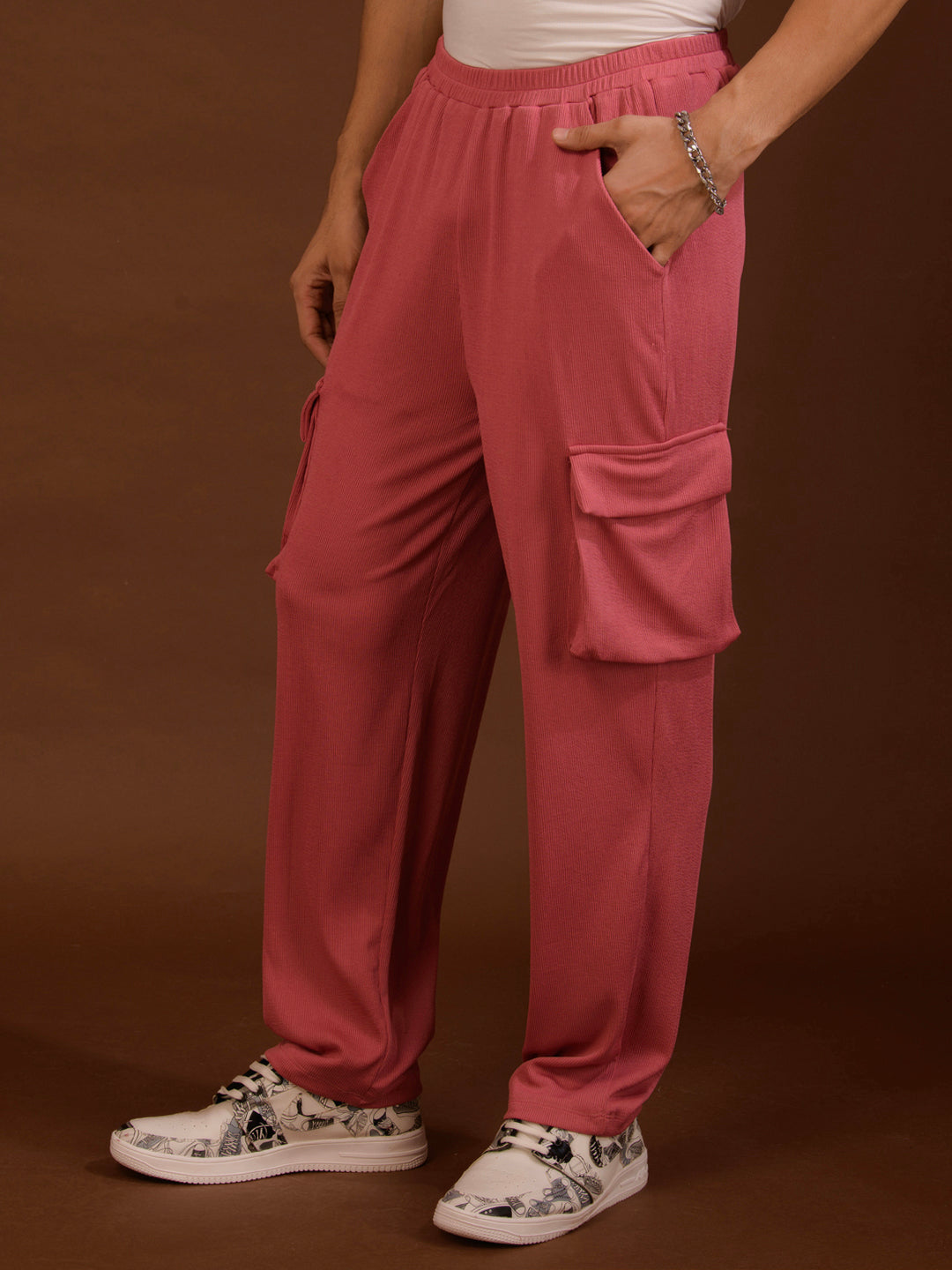 TANDUL  Men Regular Fit Pink Lycra Blend Trousers