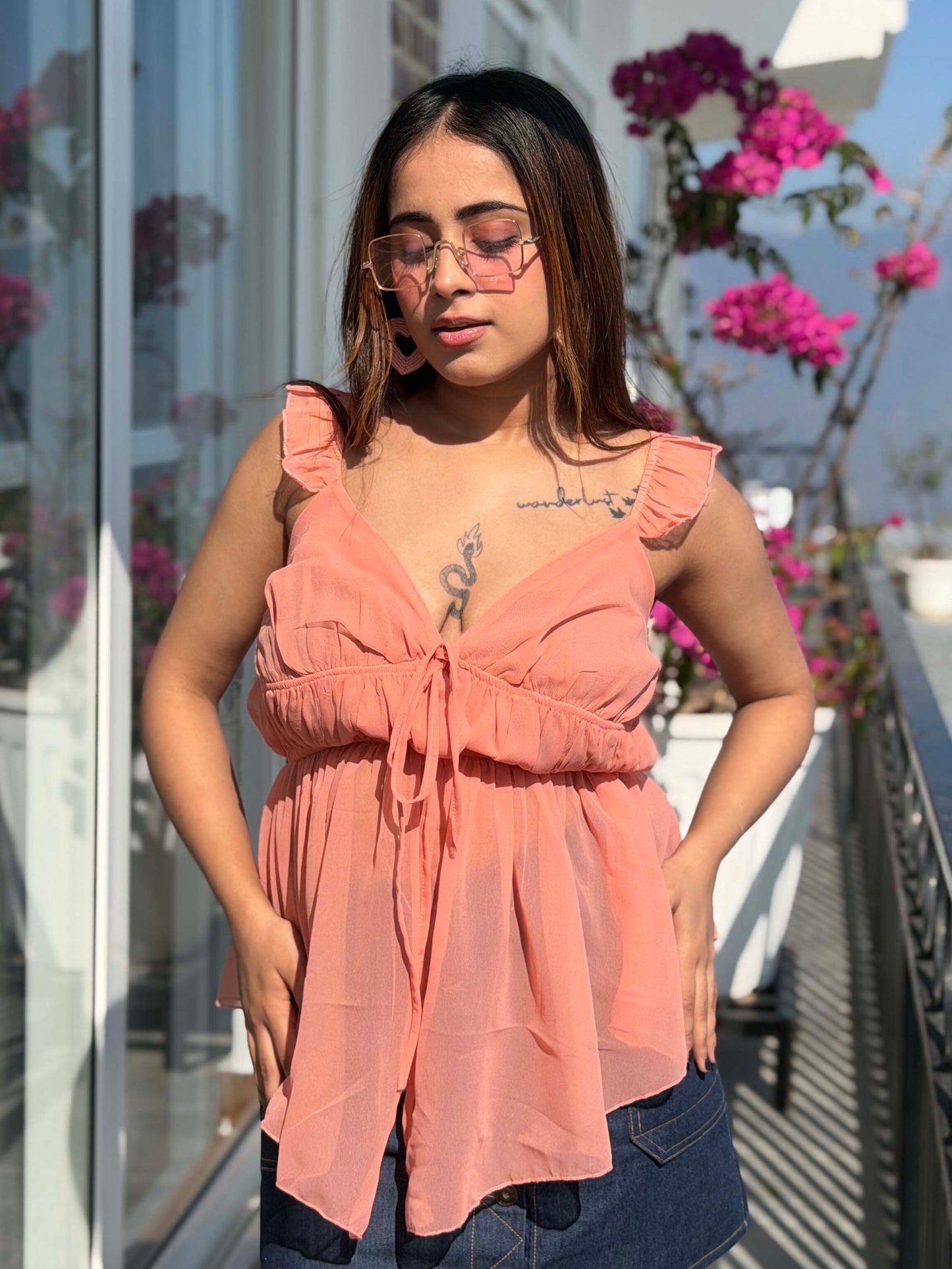 TANDUL Women Stylish Peach Color Georgette Top