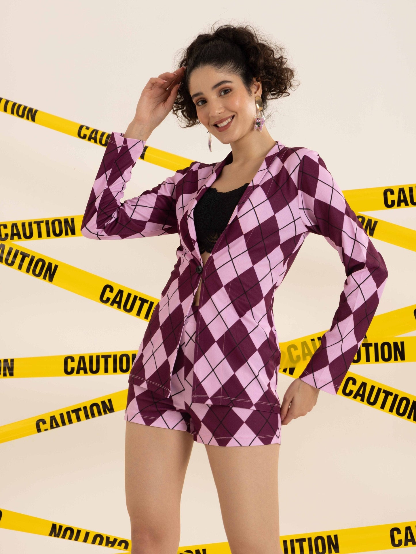 TANDUL Purple Argyle Pattern Printed Women Co-ord Set