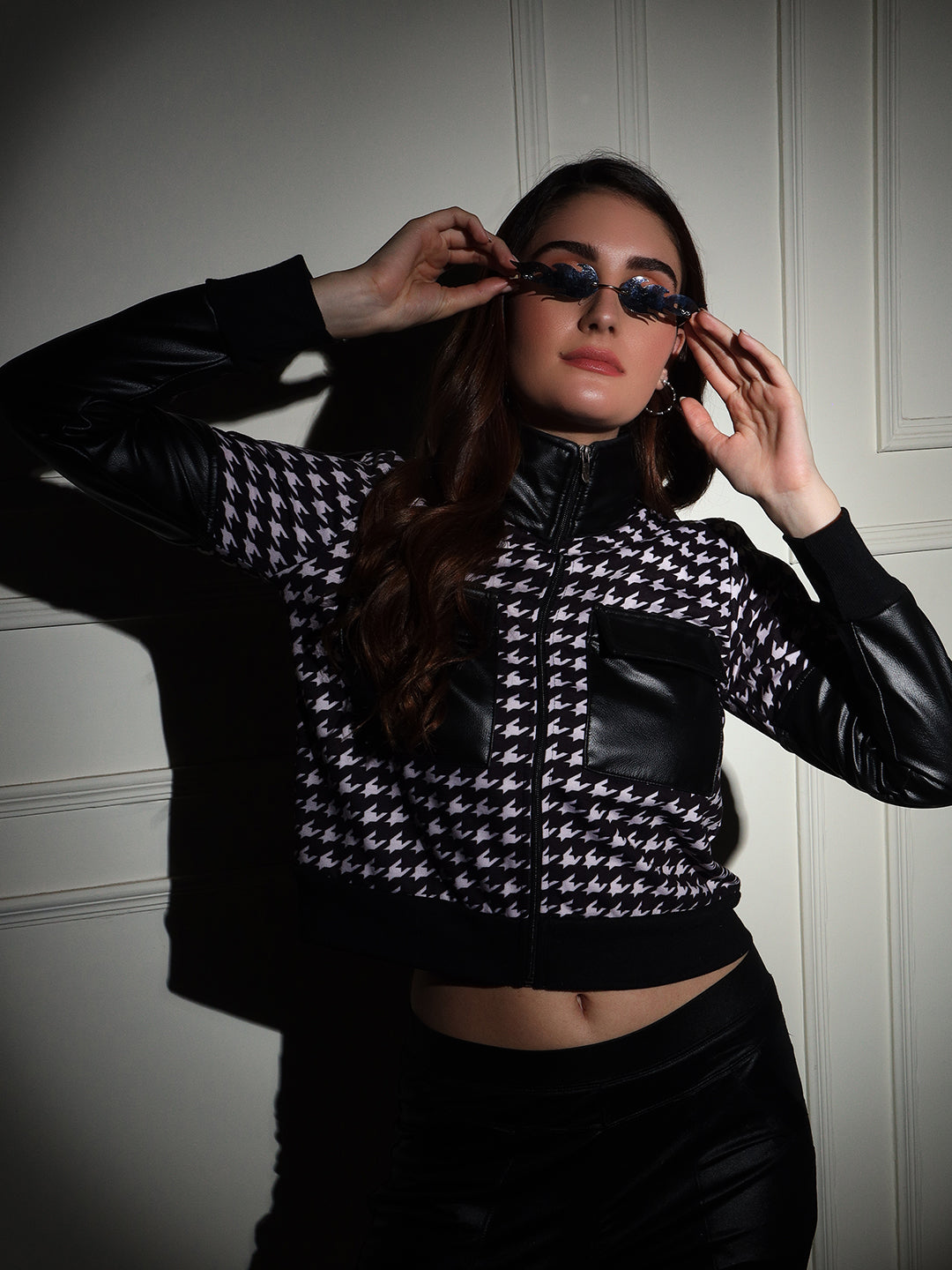 TANDUL  Women Houndstooth Fleece Jacket