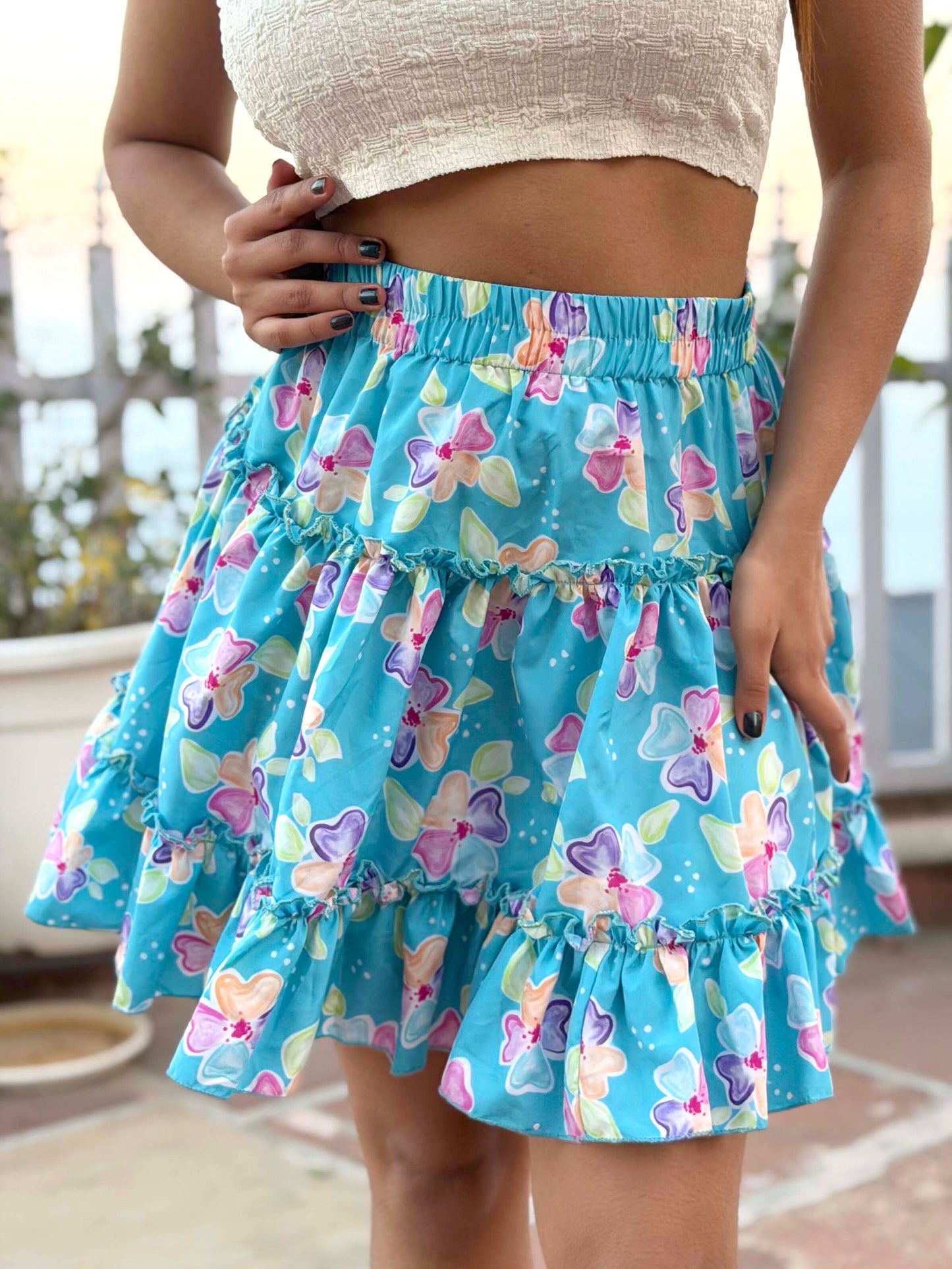 TANDUL Women Skyblue Floral Skirt