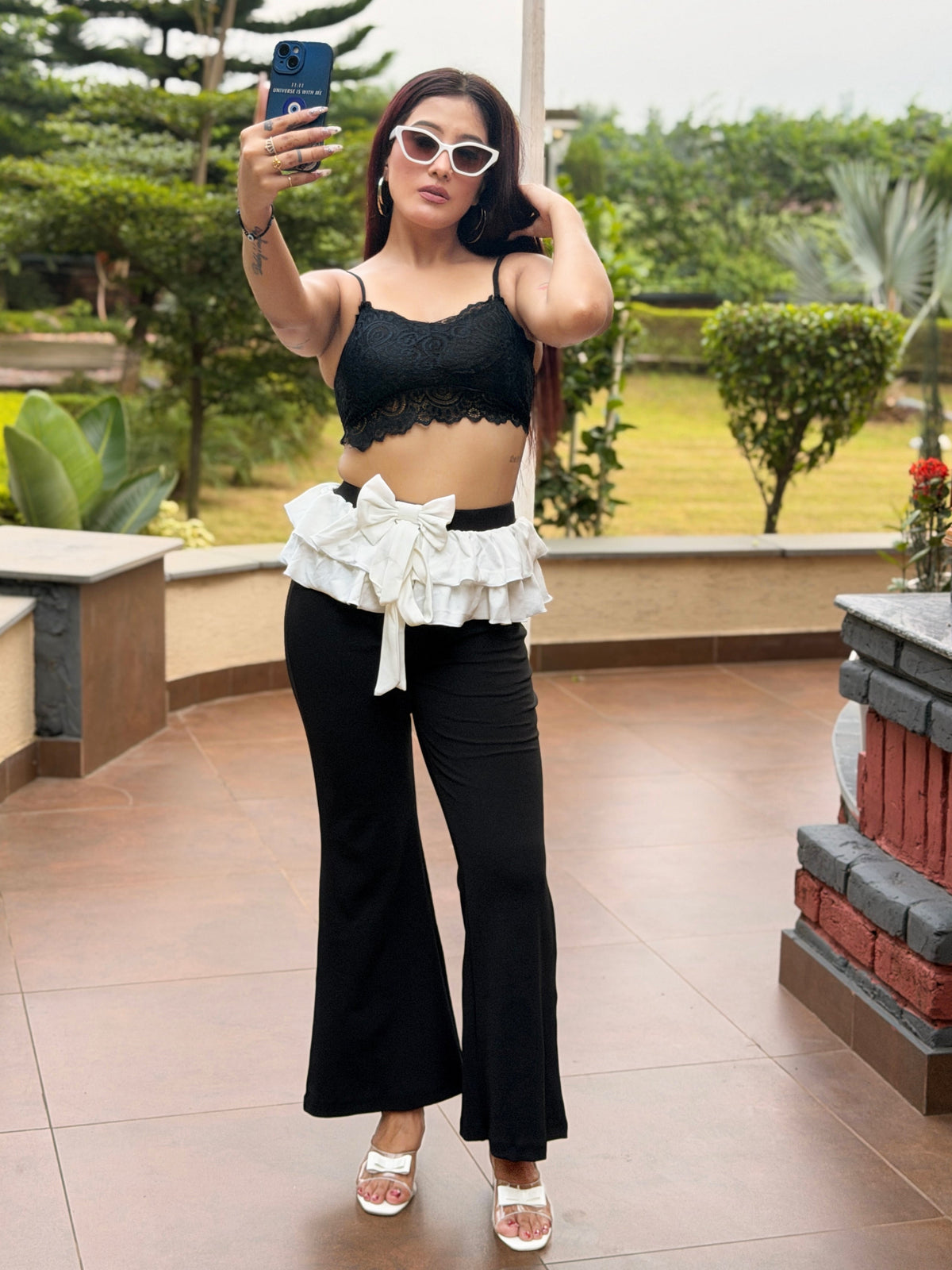TANDUL Women Elegant Black Trouser with White Detailing