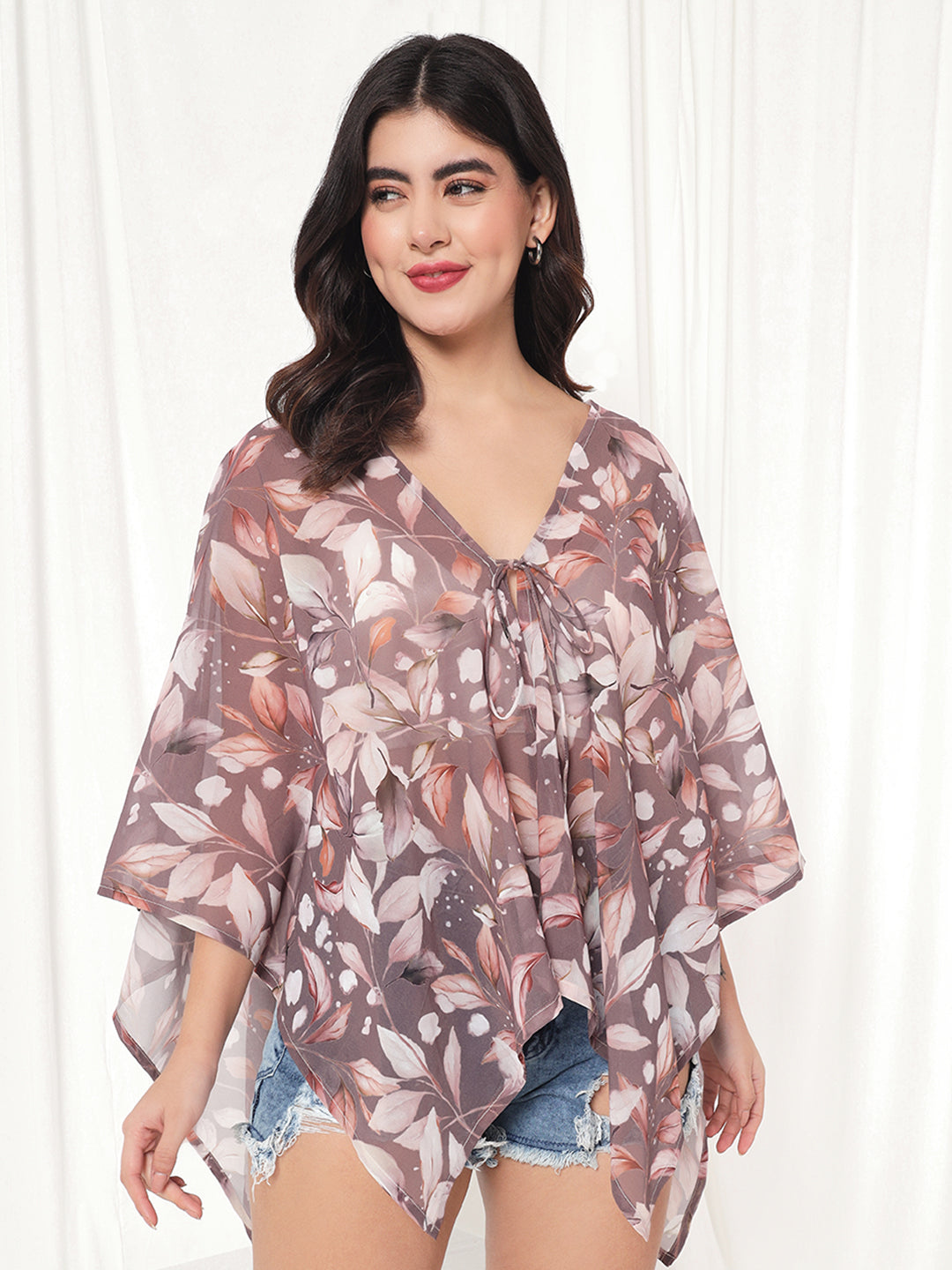 TANDUL  Women Kimono Style 3/4th Sleeve Brown Shrug