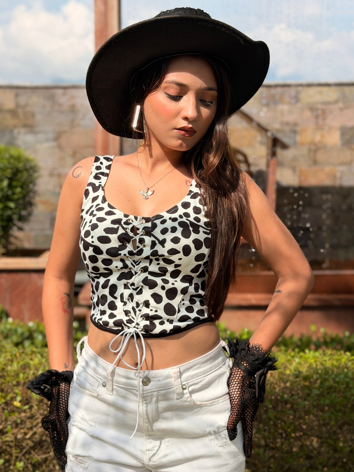 TANDUL Women Black and White Corset Top