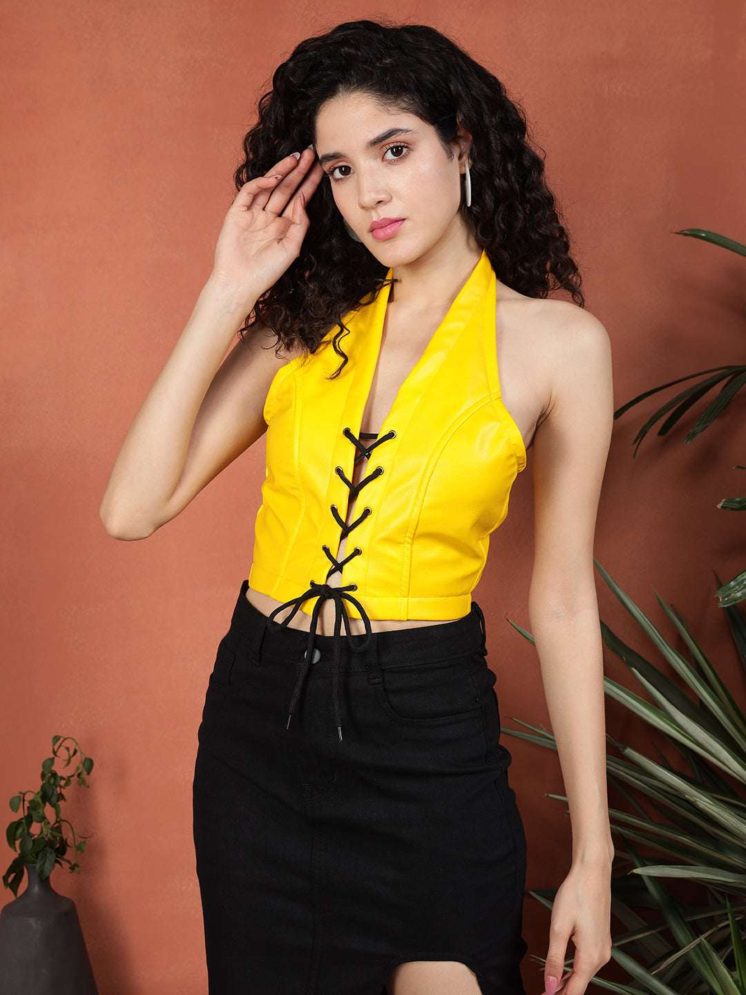 TANDUL Women Stylish Yellow Leather top