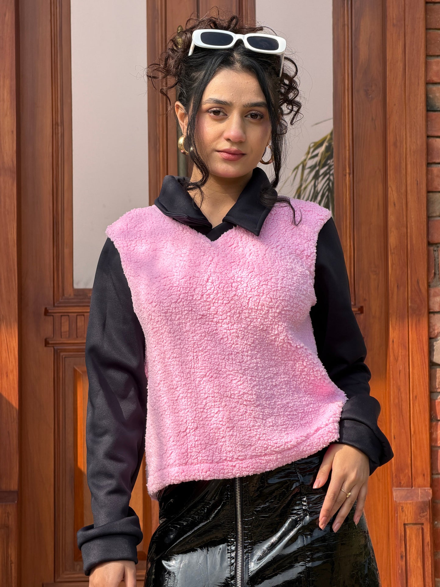 TANDUL Women Pink Fur Sweatshirt