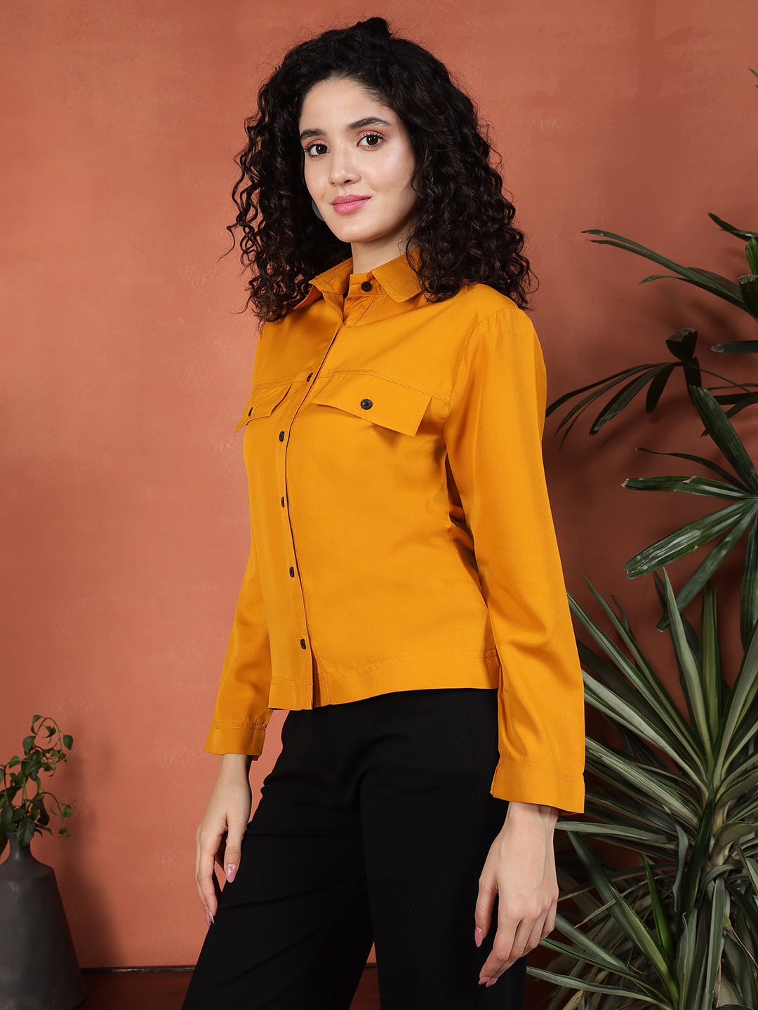 TANDUL Full Sleeve Solid Yellow Women Shirt