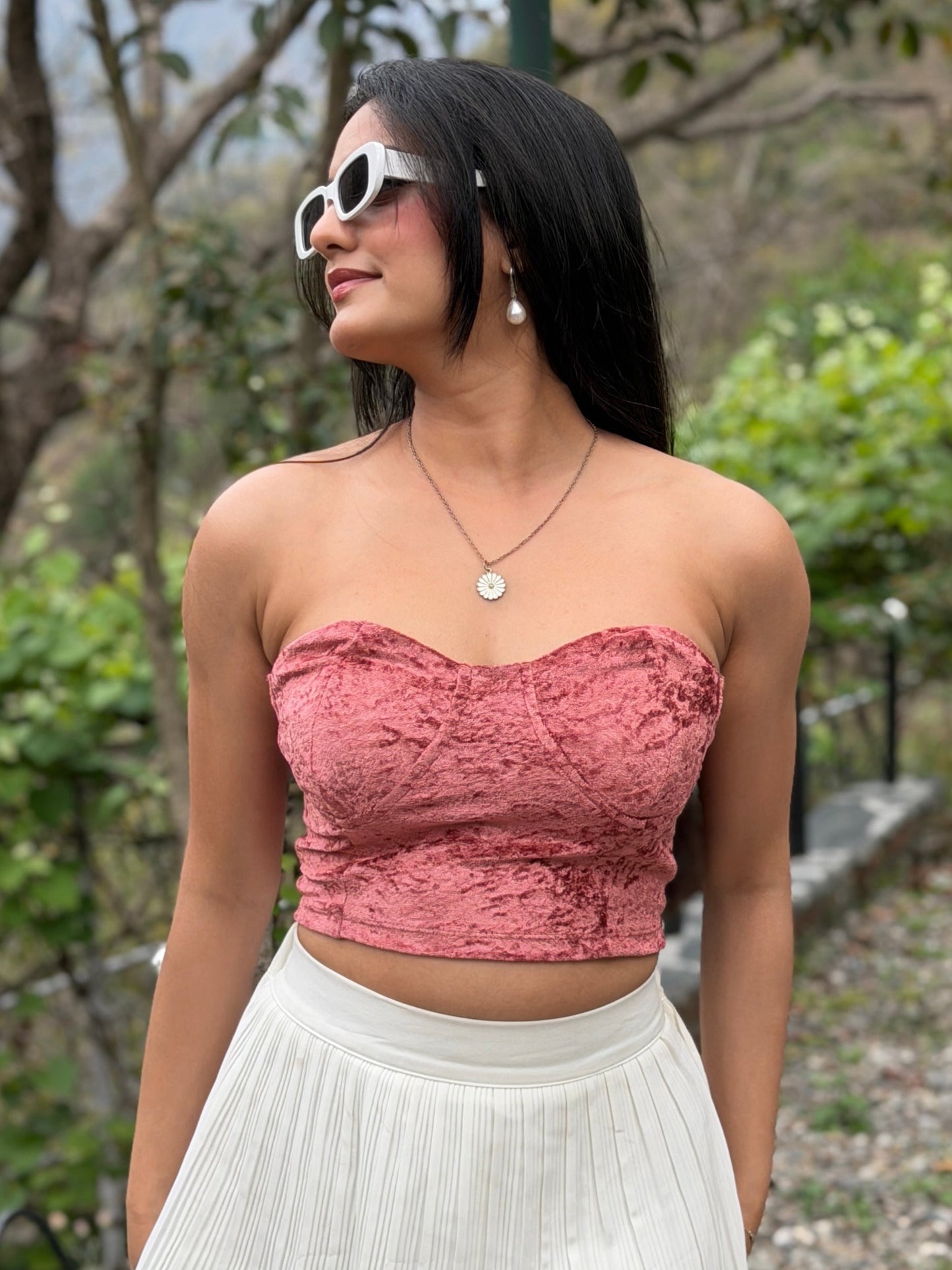 TANDUL Women Stunning Pink Velvet Top